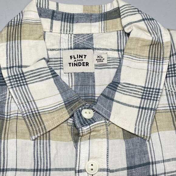 NEW FLINT AND TINDER Men’s Crossback Linen Workshirt Ivory Plaid Size XL - Picture 5 of 8